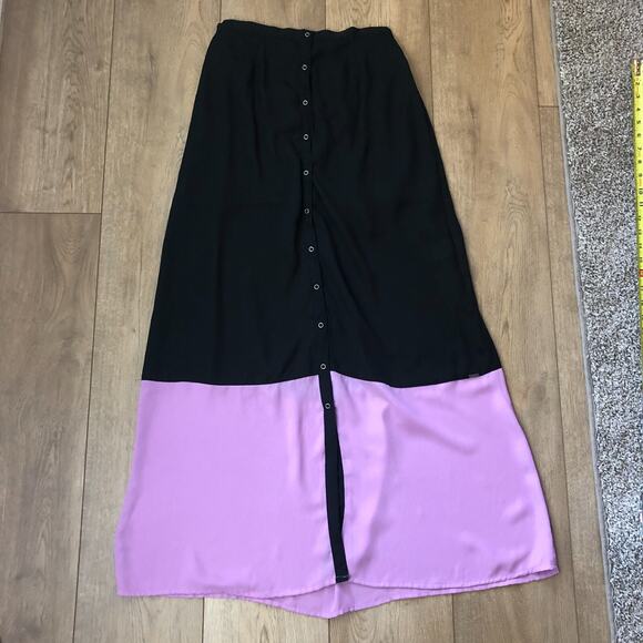 Volcom ColorBlock Maxi Black Pink Skirt Button Front Lined Spring Summer Women S - Picture 1 of 10